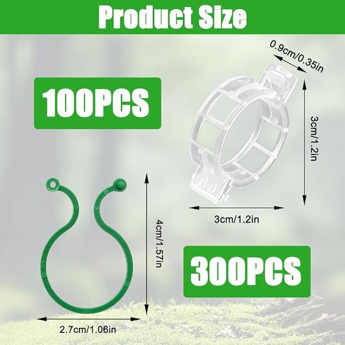 300 Pcs Plant Support Clips, 2 Types in 1 Pack, Plastic Garden Clips for Tomato, Grape, Cucumber, Vine Plants, Reusable Plant Clips for Climbing Plants (Green White)