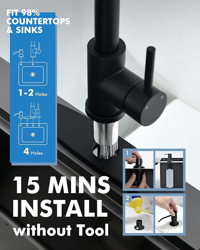 VFAUOSIT Kitchen Faucet with Escutcheons and Soap Dispenser, 3-Mode Black Stainless Steel Kitchen Faucet Escutcheons for 2 to 4-Hole Bar Laundry RV Utility Sink