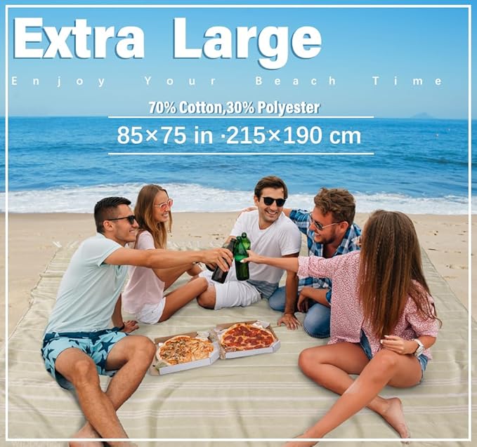 Giant Turkish Beach Towel Blanket 85x75 Cotton XXL Extra Large Oversided Bath Pool Blankets XL Huge Bed Sand Free Throw Towels Picnic Outdoor Big Quilt Necessities Cloud Gifts for Adult Beige