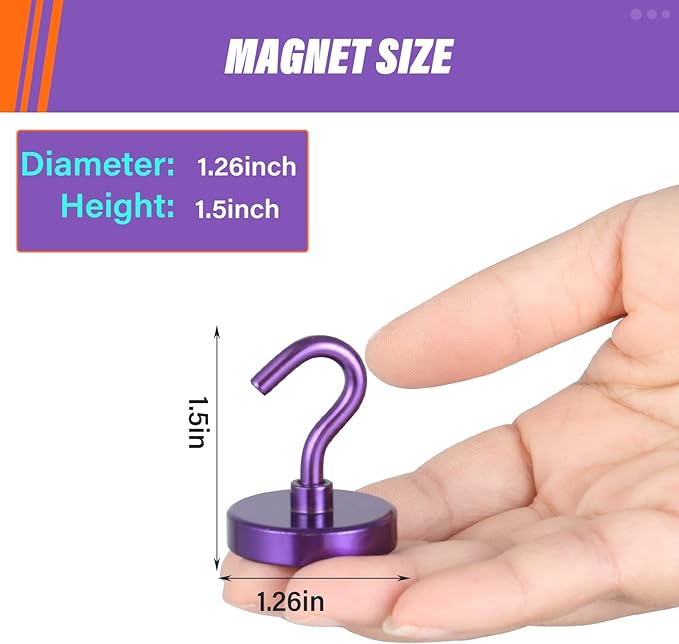 Neosmuk Magnetic Hooks, Heavy Duty 130lb+ Strong Magnet Hook for Cruise Cabins, Cruise Ship Essentials for Hanging, Metal Wall Refrigerator Hangers (Purple, 10 Pack)