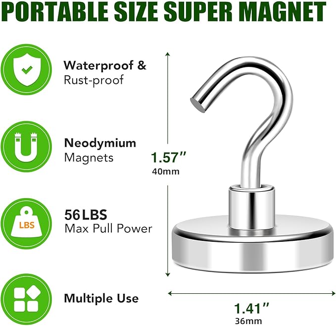 MIKEDE Heavy Duty Magnetic Hooks for Refrigerator Hanging Outdoor Hanging Brackets Magnetic Hanger for Cabins Grill - 5 Pack 170lbs
