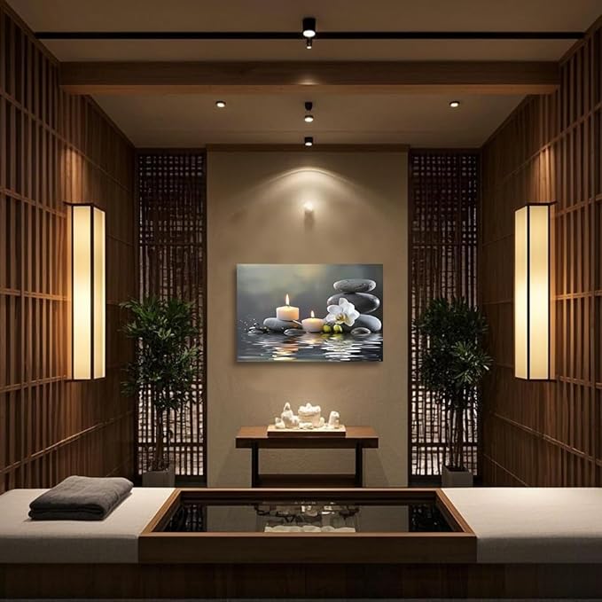 CGXLB Zen Stone Wall Art Candles & Orchid Painting Serene Water Decor for Spa Bathroom Bedroom Meditation Room 20"x30"