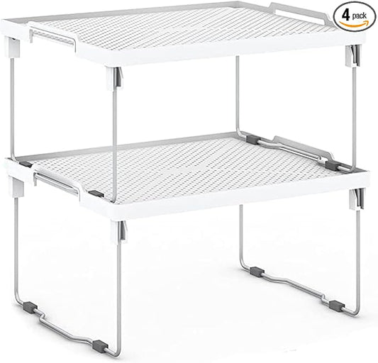 ums Kitchen Shelves Cabinet Organizer, Stackable Freezer Rack, Cupboard Box Organizer, Shelf Riser, Usable Storage Rack for Spice, Fridge Shelf Riser (12x11 inch), Pack of 4