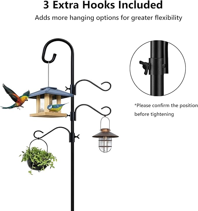 Pvifvi Shepherds Hooks for Outdoor Heavy Duty, 92 Inch Adjustable Bird Feeder Pole with 5 Prong Base, Hummingbird Feeder Stand and Plant Hanger for Garden, Lanterns & Wind Chimes