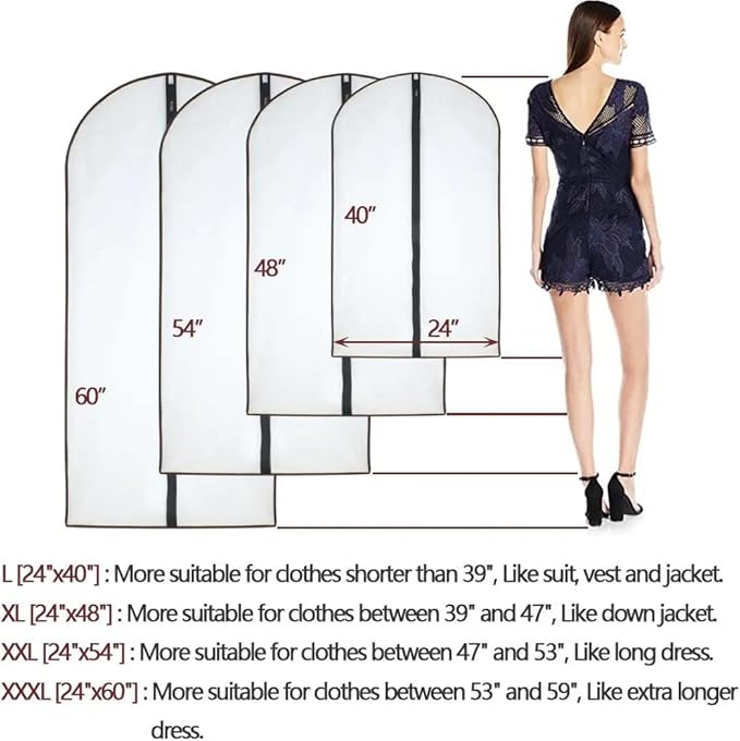 Garment Bags for Hanging Clothes 12 PCS Transparent Waterproof Dustproof Storage for Wardrobe Storage Suit Covers for Closet Clear Reuse Full Zipper for Costumes Suits Coats 24''x48''
