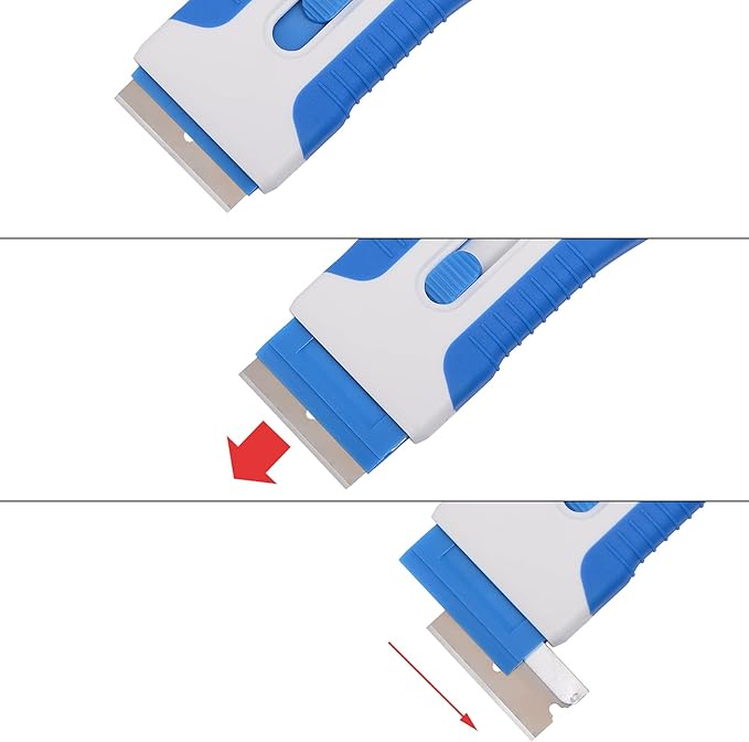 EHDIS Car Sticker Remover Glass Cooktop Razor Scraper with 10pcs Replace Blades for Label,Glue,Paint,Adhesive Remover,Oven Door, Stove Cleaning (Blue)
