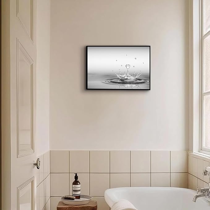 DCMVJHZV Framed Heart Drop Bathroom Wall Art Black and White Zen Bathroom Wall Art Yoga Meditation Picture Print Wall Decor Spa Room Bedroom Living Room Painting Wall Decorations(16"x24")