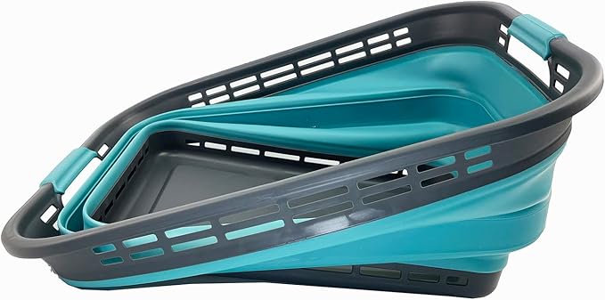SAMMART 42L (11 Gallons) Collapsible Plastic Laundry Basket - Foldable Pop-Up Storage Container/Organizer - Portable Washing Tub - Space-Saving Hamper/Basket [BPA Free] (Grey/Crystal Blue (Set of 2))