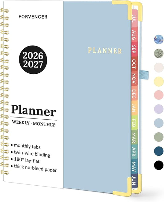 Forvencer Academic Planner 2026-2027, July 2026-June 2027 Weekly & Monthly Hardcover Calendar Planner, 6" X 8", Daily Agenda Book, School Office Notebook College Teacher Student Organizer A5, Blue
