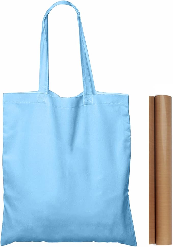 NPBAG 25 Pack 15'' X 16'' Baby Blue Cotton Tote Bags, Lightweight Blank Bulk Cloth Bags with 1pc of PTFE Teflon Sheet