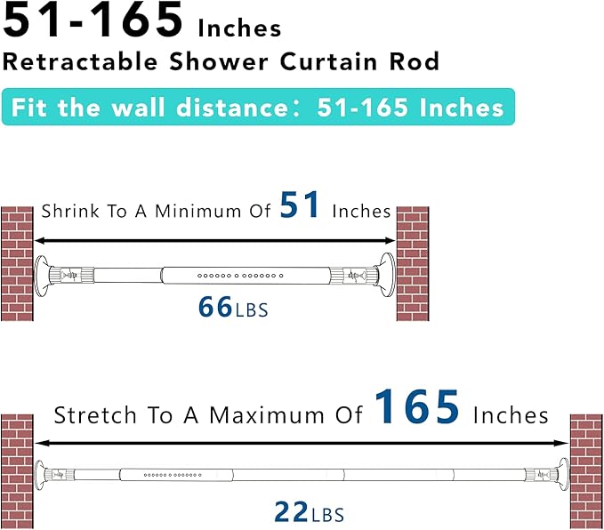 Tension Shower Curtain, Spring Shower Tension Curtain Rod, Closet Rod, for Windows or Shower, Rust Resistant Easy to Install, Umimile (Brown, 51-165”)