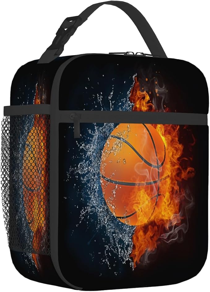 Pardick Basketball Balls Tote Lunch Box Insulated Lunch Bag Tote Cooler Freezable Meal Prep Bag Waterproof Leakproof Cooler Lunch Container For Picnic Office