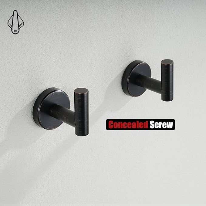 JQK Bathroom Towel Hook Oil Rubbed Bronze, 304 Stainless Steel 0.8mm Coat Robe Clothes Hook for Bathroom Kitchen Garage Wall Mounted (Pack of 4), TH100-ORB-P4