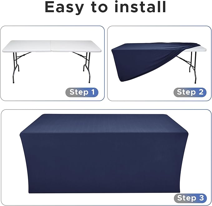 Nasitos 2 Pack - 48 x 24 Inch Navy Rectangle Tablecloths for 4 Foot Tables, Fitted Table Covers with Stain & Wrinkle Resistant Spandex/Polyester Fabric, Ideal for Parties, Craft Show, Trade Show