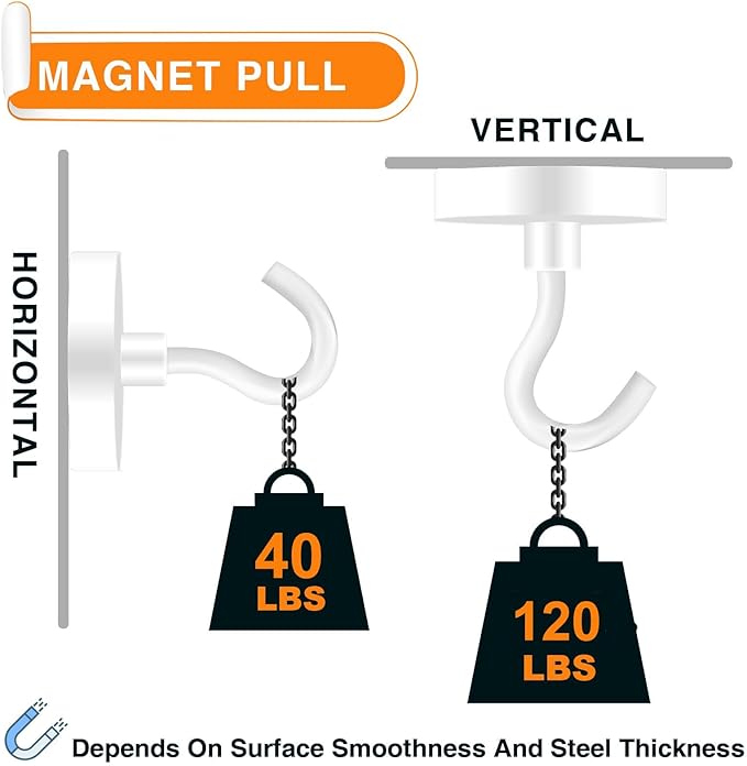 MIKEDE Strong Magnetic Hooks, 120Lbs Heavy Duty Magnetic Hooks for Cruise, Neodymium Earth Magnets with Hooks for Hanging, Super Metal Magnetic Hanger for Grill, Storage (White,10 Pack)