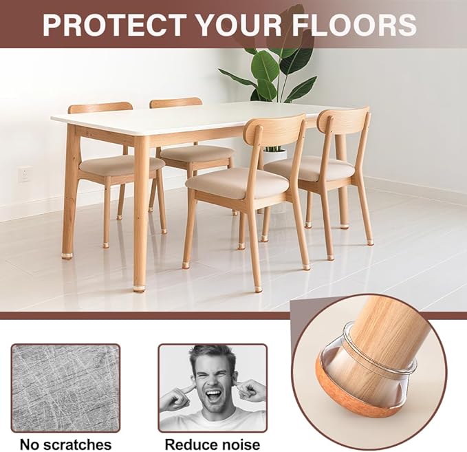 Chair Leg Floor Protectors, Round Chair Leg Protectors for Hardwood Floors, Silicone Caps, Felt Furniture Pads, Covers, Anti-Scratch, Reduce Noise, 16 Pack, Clear Round X-Large, Fit 1-5/8" to 2" (40-50mm)