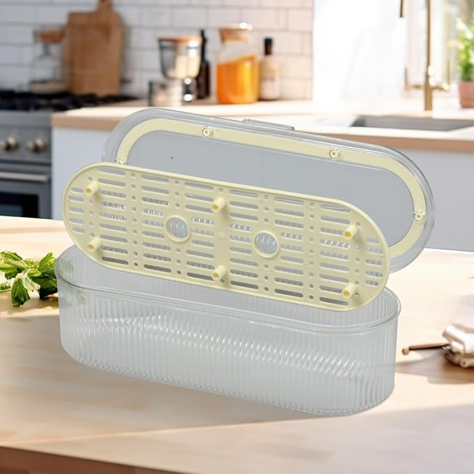 Flatware Tray with Lid, Silverware Tray Kitchen Cutlery Tray and Utensil Storage Container for Flatware and Silverware (Transparent Ripple)