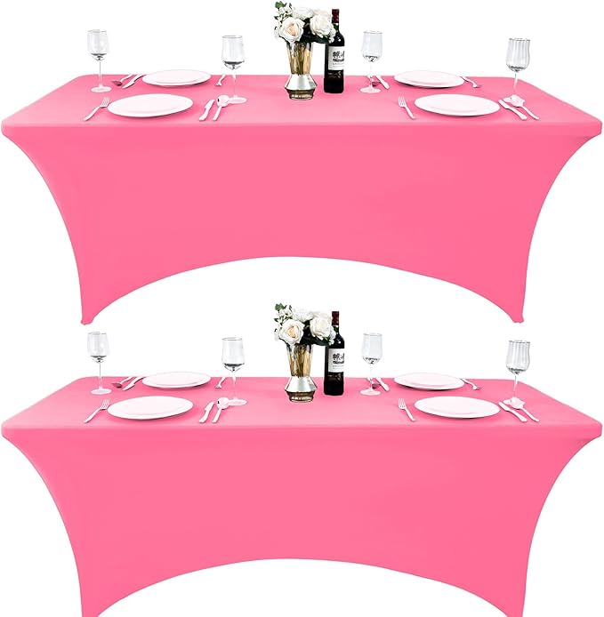 ZarzaaSik 2-Pack 6ft Spandex Table Covers for Rectangle Standard Folding Tables - Wrinkle Resistant Stretch Tablecloths - Ultimate Fitted Table Protector for Parties, Trade Shows, Banquet