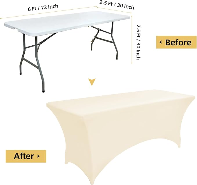 ZarzaaSik 10-Pack 6ft Spandex Table Covers for Rectangle Standard Folding Tables - Wrinkle Resistant Stretch Tablecloths - Ultimate Fitted Table Protector for Parties, Banquet, Wedding