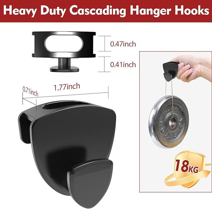 Space Saving Hanger Hooks 30Pcs, Upgrade Heavy Duty Space Saver Hangers Connector Hooks for Clothes, Premium Hanging Closet Organizer for Dorm, Garment Hanging Hooks, Black