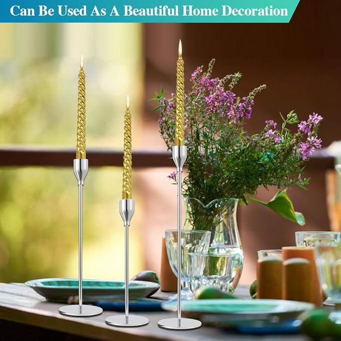 Set of 6 Silver Candlestick Holders Silver Candle Holder Taper Candle Holders Candle Holders Decorative Candlestick Holder for Home Decor, Wedding, Dinning, Party, Anniversary (Silver)