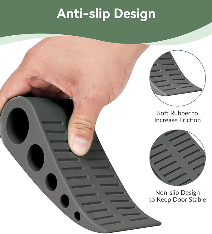 1.9 Inches Heavy Duty Door Stopper, 2 Pack Rubber Door Stop, Door Stoppers for Bottom of Door, Large Door Stopper Wedge for Home Office School (Dark Grey)