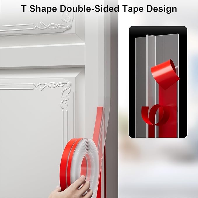 T-Shaped Door Draft Stopper, 1.97 in x 40 Ft Silicone Seal Strip for Windows Gaps, Weather Stripping Seal Strip Shower Sweep, Clear