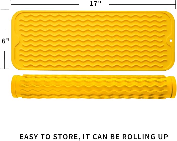 MicoYang Silicone Dish Drying Mat for Multiple Usage,Easy clean,Eco-friendly,Heat-resistant Silicone Mat for Kitchen Counter,Sink,Bar,Bottle,or Cup Yellow M 17 inches x 6 inches