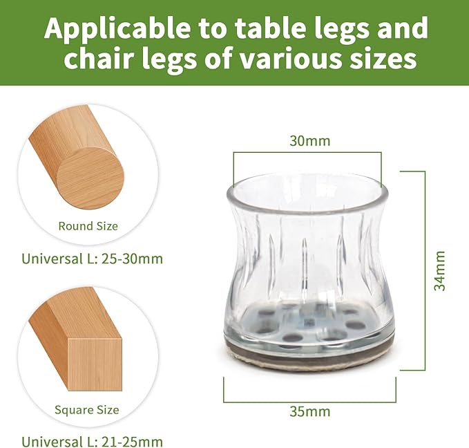 COVERCORNER 32PCS Chair Leg Floor Protectors, Chair Leg Protectors for Hardwood Floors, Furniture Pads for Hardwood Floors, Chair Socks Universal L Clear Fit 1.00"-1.18"
