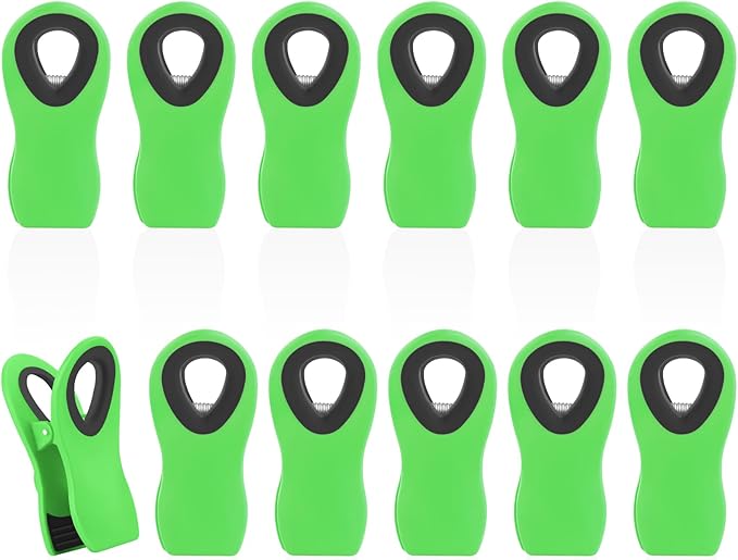 12 Pack Magnetic Chip Clips Bag Clips, Clip for Food Packages, Kitchen Clip with Magnet for Refrigerator, Green Plastic for Food Storage, Chips and Snack