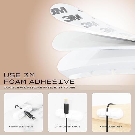 USB Cable Organizer Clips Cord Holder, 8 Packs (5-Slots) White Self Adhesive Desk Cord Cable Management