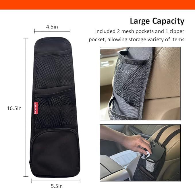 Luckybay Car Seat Side Organizer, Auto Seat Storage Hanging Bag, Phones, Drink, Stuff Holder with Mesh Pocket for Cars, SUV & Truck 2 Pack