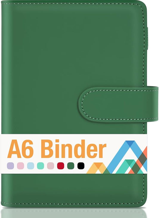 Sooez A6 Notebook Binder, 6 Ring Planner Binder A6 PU Leather Notebook Binder, Loose Leaf Personal Organizer Binder Cover with Magnetic Buckle Closure, PU Leather Portfolio Binder, 7.48"x5.2"