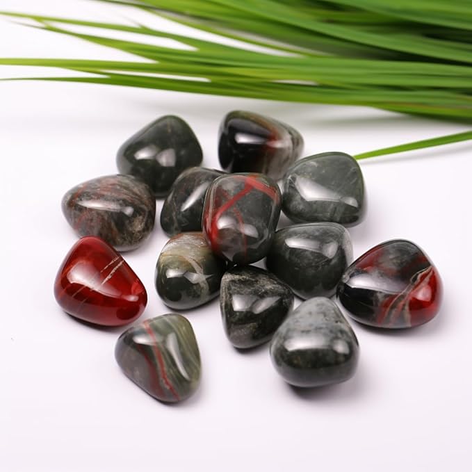 Polished African Blood Jasper Crystal - 2 Pcs of 1.2" Worry Stone for Anxiety, Pocket Palm Stone Super Large Handpicked Natural Tumbled Gemstones for Meditation, Reiki, Chakra Healing, Home Decor