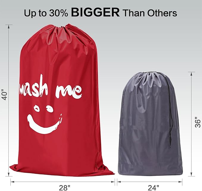 HOMEST 2 Pack XL Wash Me Travel Laundry Bag, Dirty Clothes Organizer, Large Enough to Hold 4 Loads of Laundry, Easy Fit a Laundry Hamper or Basket
