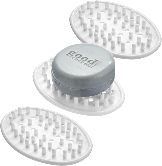 iDesign Soap Saver for Bar Soap - Soap Dish Holder for Bathroom Sink - Set of 3 - White