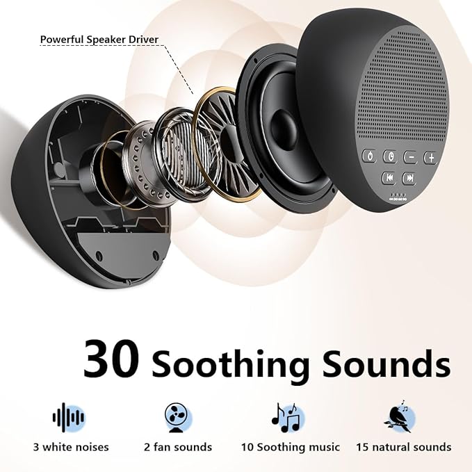 Sound Machine Portable Rechargeable White Noise Machine with 30 Soothing Sounds for Baby Kids Adults 32-Level Vol 4 Timer Brown Noise Sleep Sound Machine for Travel Office Privacy Home