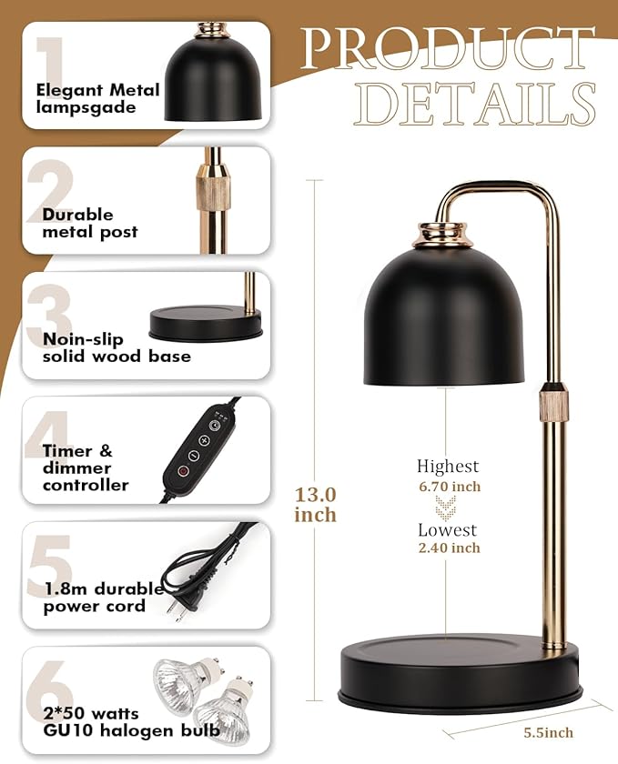 Candle Warmer Lamp with Timer & Dimmable Brightness, House Warming Gifts New Home, Candle Warming Lamp Gifts for Christmas, Birthday Gifts for Women Mom, Flameless Wax Melt Warmer for Jar Candles