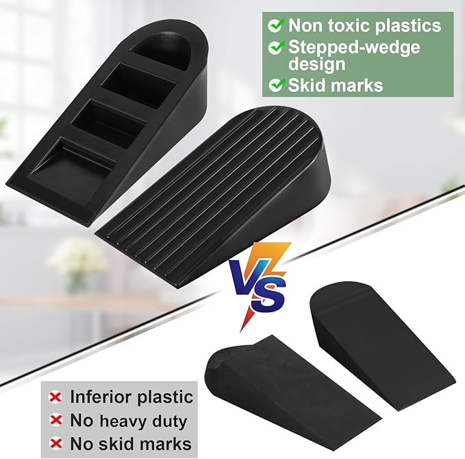 Big Door Stopper 2 Packs, Heavy Duty Wedge Rubber Door Stop Works on All Floor Surfaces, Non-Scratching Doorstops Special for Home Office School Heavy Door (Black, H1.9 x L6.3 x W2.7 Inches)