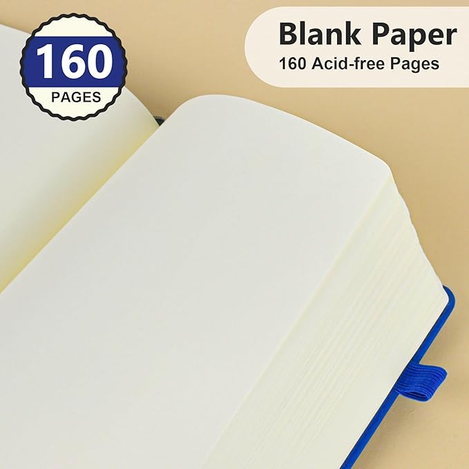 Blank Journal Ntebook for Men & Women, 160 Pages Blank Journals for Writing, Drawing,Sketch Book,5.9" x 8.5" Leather Sketchbook, Unlined Notebook for Work, School, Art - Navy