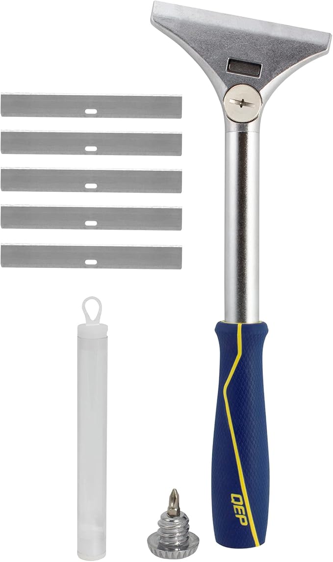 QEP 62920 4 in. Floor and Wall Razor Scraper with 5.25 in. Handle and Stainless Steel Blade