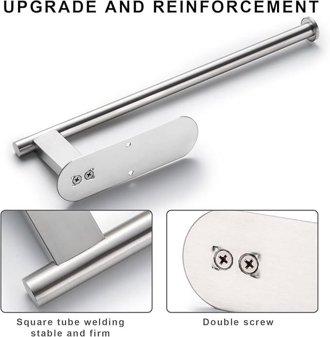 Honmein Paper Towel Holder, Upgrade SUS304 Stainless Steel Paper Towel Holder Under Cabinet, Bend-Resistant, Self-Adhesive or Drill mounting (Silver)