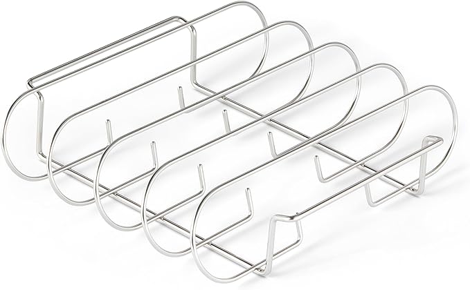 Amazon Basics Stainless Steel Rib Rack for Smoking and Grilling, Holds up to 4 Full Racks, Dishwasher-Safe BBQ Accessory, Silver, 1-Pack