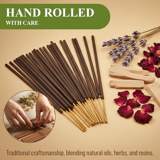 Tulasi Incense Sticks with Natural Oils Set of 6 Fragrances (120 Sticks) Hand Rolled Incense Sticks, Calming Home Aromatherapy, Meditation, Relaxing, Mixed Scents with Natural Oils, Thanks Giving