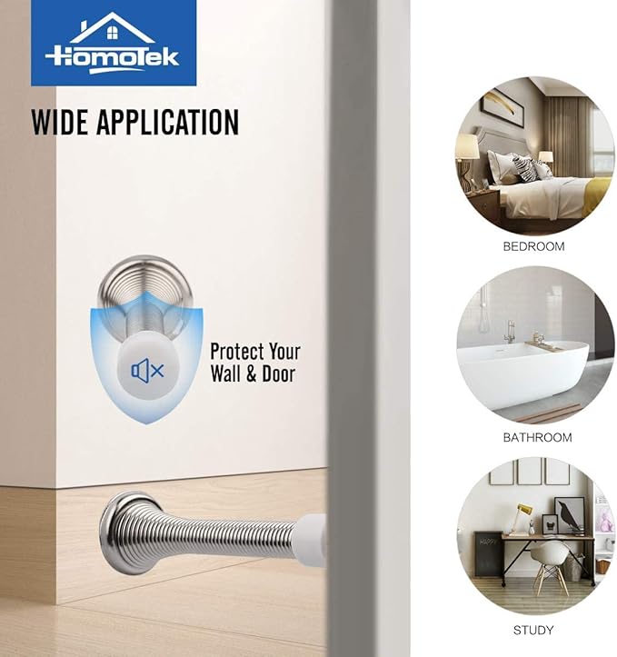 HOMOTEK 50 Pack Spring Door Stopper with Rubber Bumper Satin Nickel 3-1/8" Flexible Spring Heavy Duty Wall Door Stop Low Mounted Door Bumper for Home (Satin Nickel)