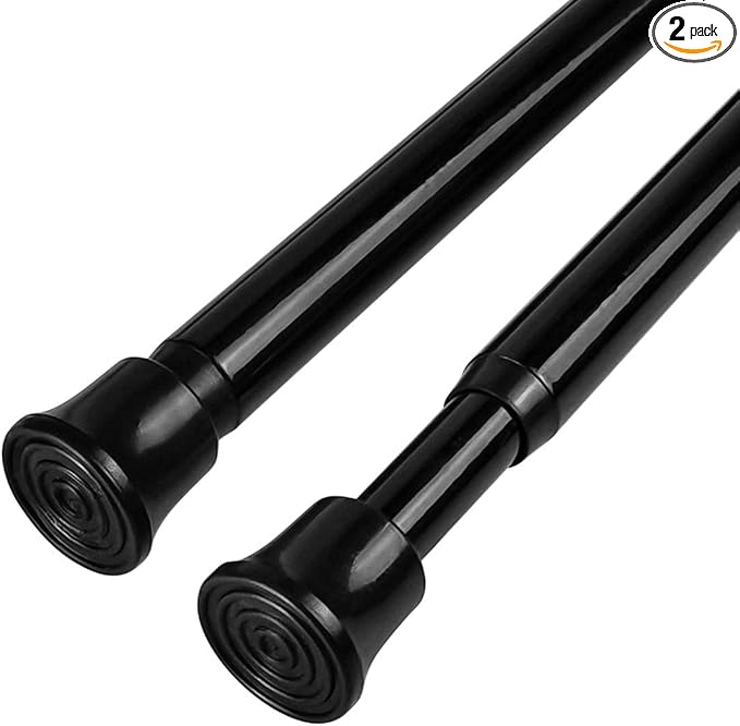 KXLife Small Spring Tension Curtain Rod, Adjustable Spring Tension Rod 28 to 48 inches, Expandable Spring Loaded Tension Rods for Window (Black-2 Pack)