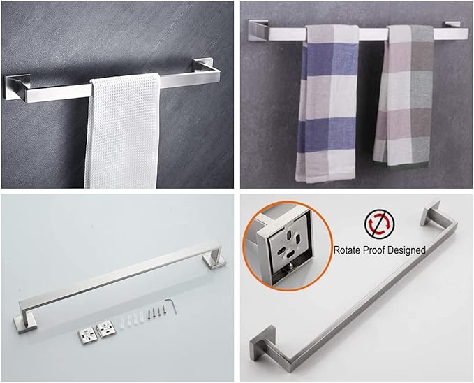24 Inch Towel Bar 2 Pack for Bathroom 12/16/24/28/32/36 Inch Kitchen Towel Holder Brushed Nickel Towel Rod Wall Mounted SUS304 Rustproof Towel Rack Modern Square Design (2, Brushed Nickel, 24 Inch)
