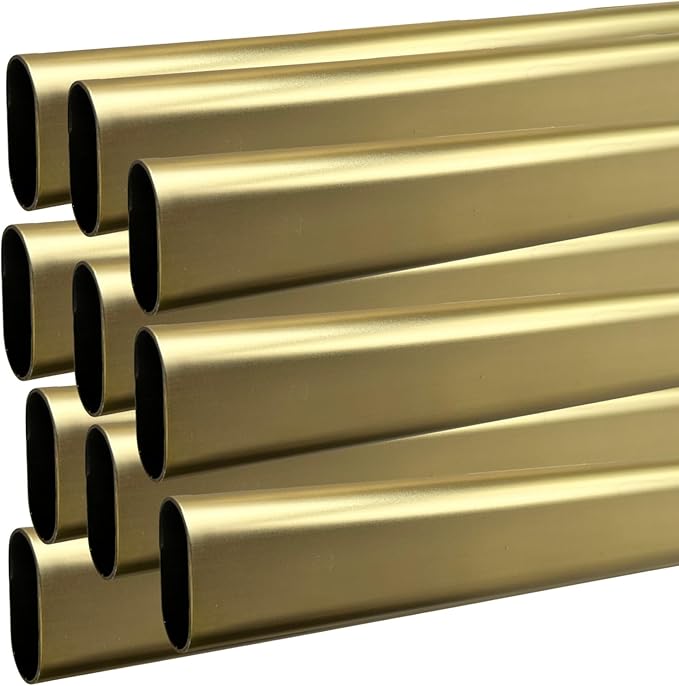 94" Long Oval Closet Rod | Heavy Duty Wardrobe Clothes Pole | Satin Brass | 10 Pack