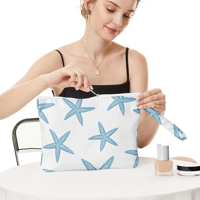 Fokongna Wet Bag, Travel Wet Dry Bag, Waterproof Beach Bags for Swimsuit, Beach, Pool, Diapers, Dirty Yoga/Gym Clothes, Zipper Pouch, for Women, Sisters, Friends, Ocean Sea Shells Makeup Bag