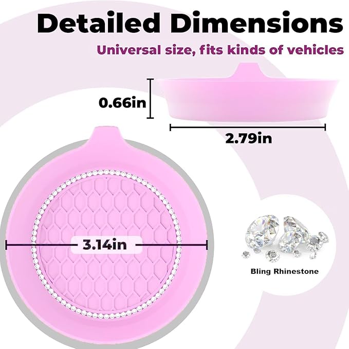 2 PCS Car Cup Coasters, Universal Cup Holder Coaster for Car Accessories, Bling CupHolders Insert for Women Non-Slip Silicone Car Cup Holder Coasters